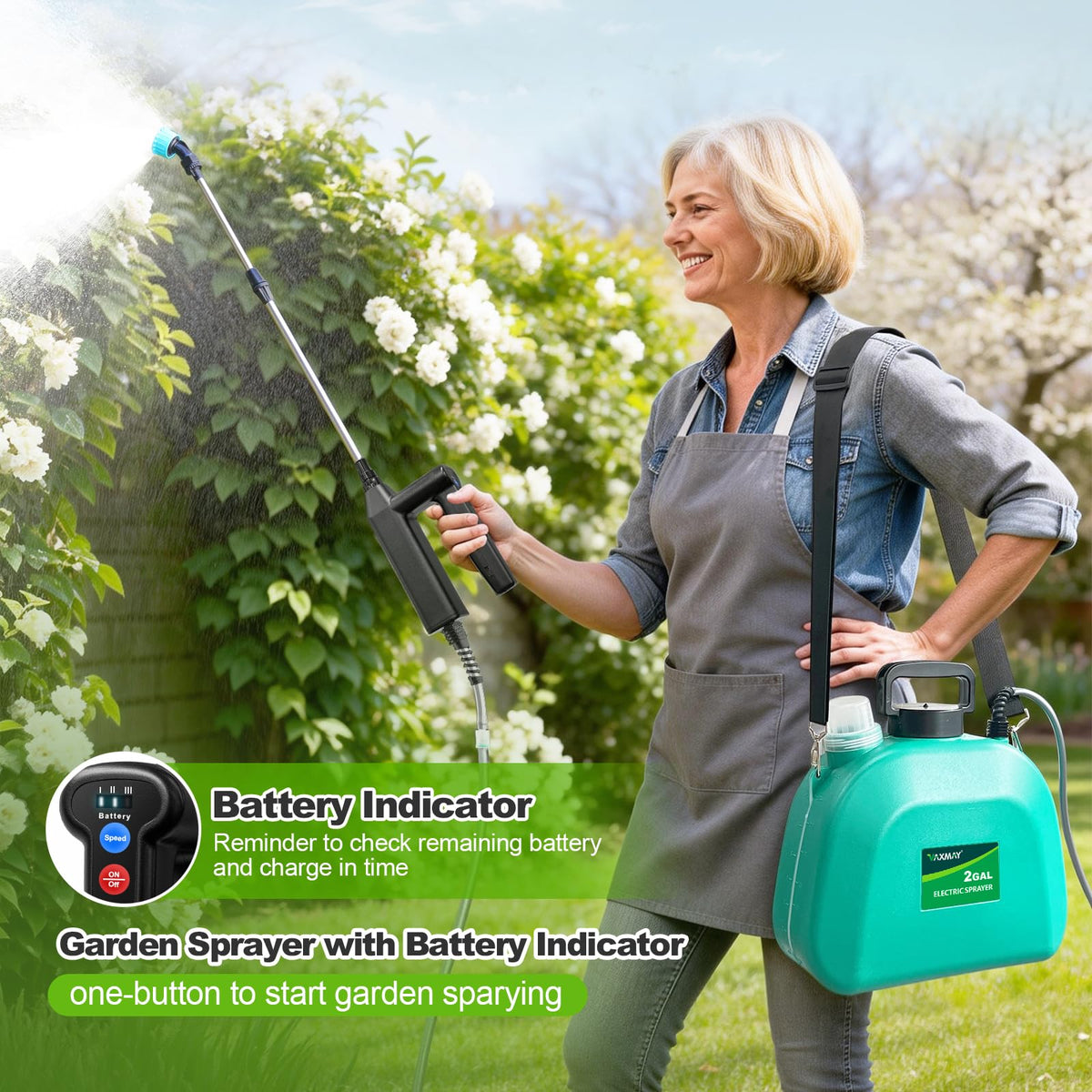 VAXMAY four mist nozzles and telescopic wand for versatile coverage.
