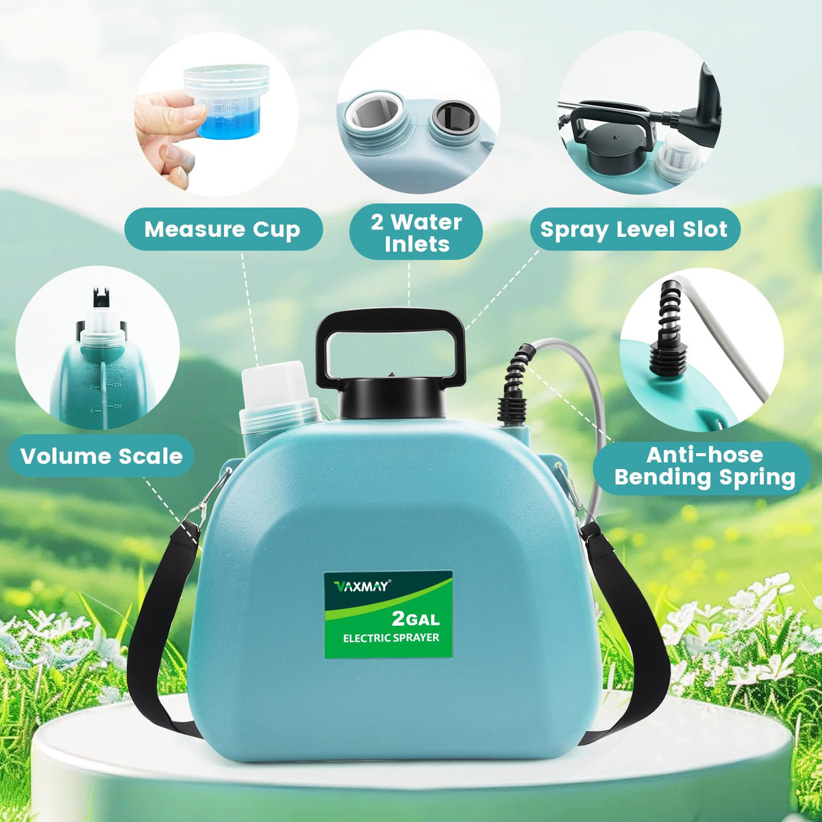VAXMAY sprayer filter head helps prevent clogs in dense solutions.