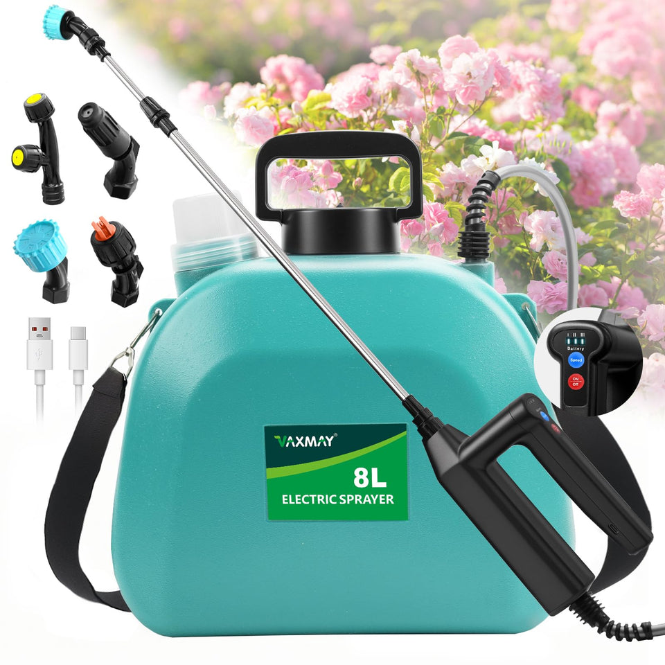 VAXMAY battery-powered sprayer with 2-gallon tank for effortless garden irrigation