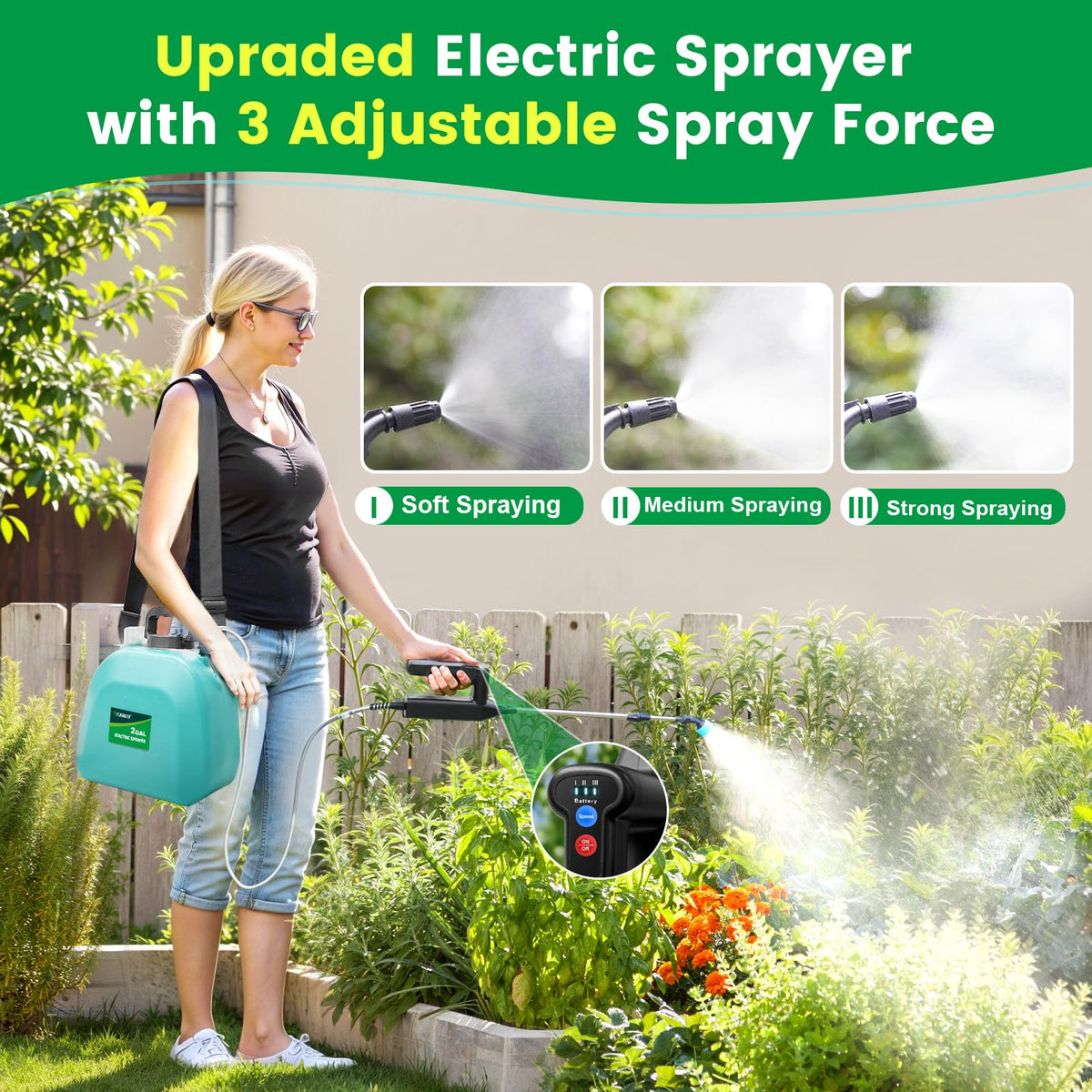 VAXMAY sprayer with adjustable speed control for precise lawn applications