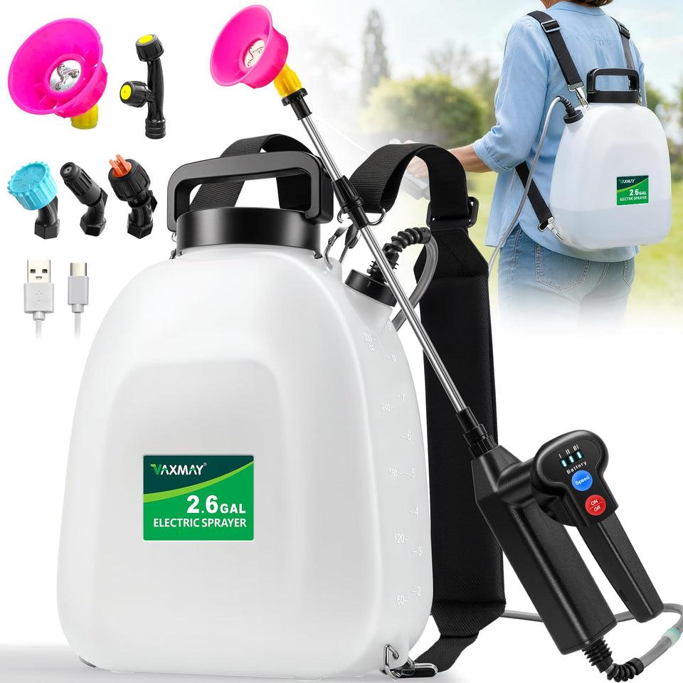 VAXMAY battery-powered sprayer backpack comfort for extended gardening