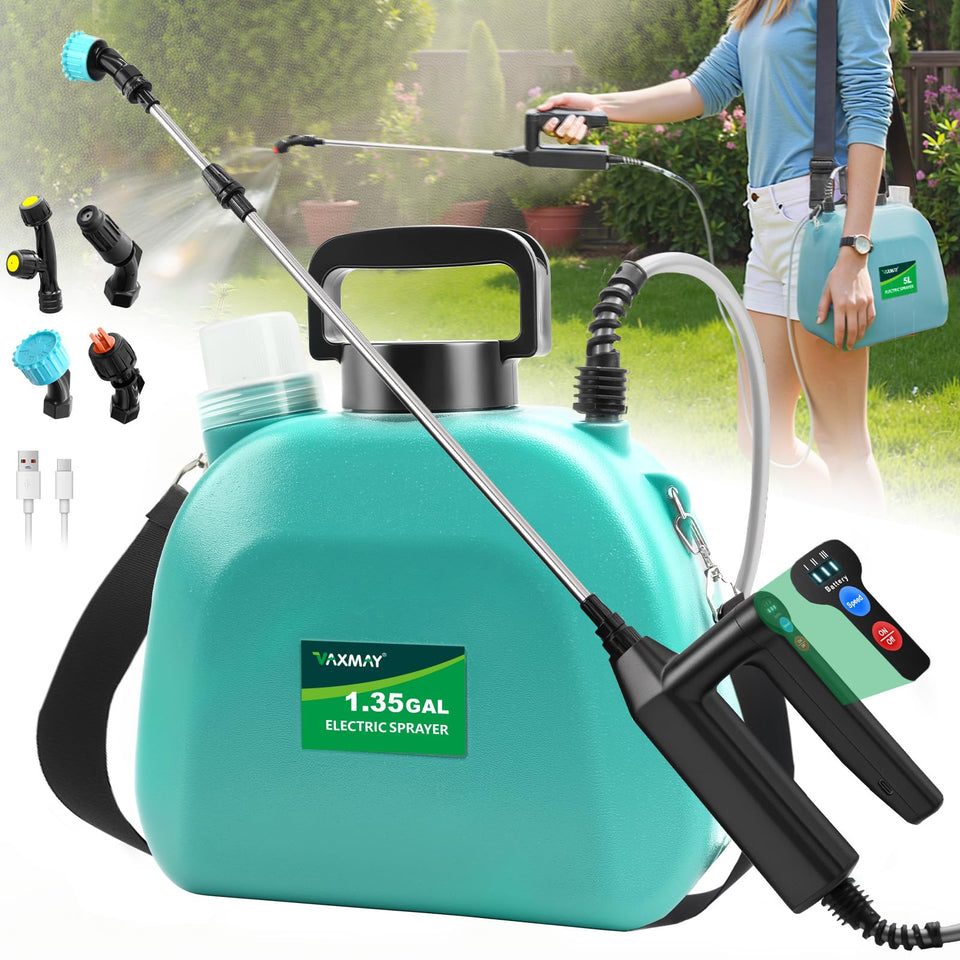 VAXMAY battery-powered sprayer handle enabling easy garden spraying