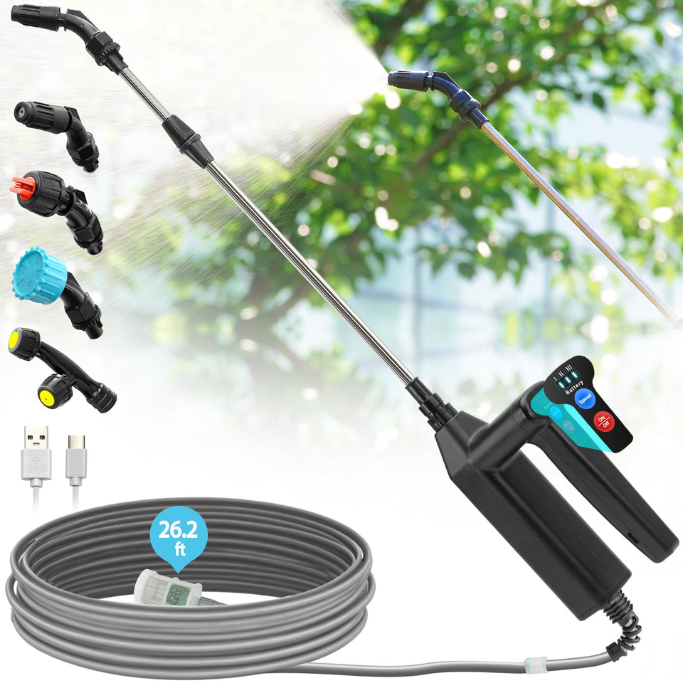 VAXMAY battery-powered sprayer wand with 32-inch telescopic reach for tough-to-reach areas.