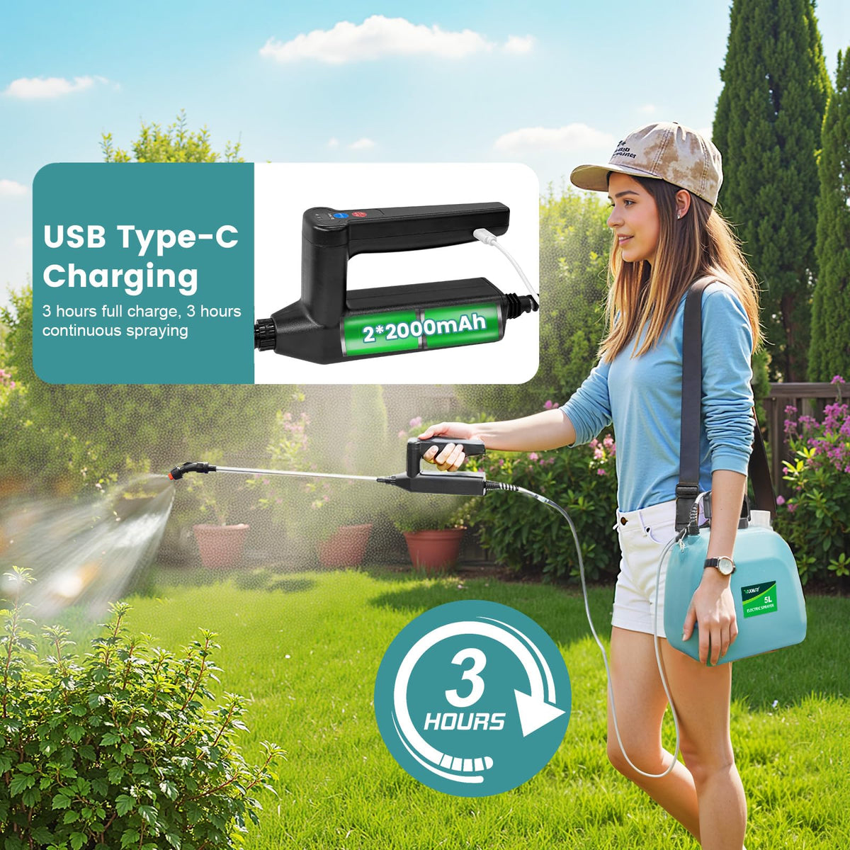 VAXMAY rechargeable handle supports cordless spraying sessions.