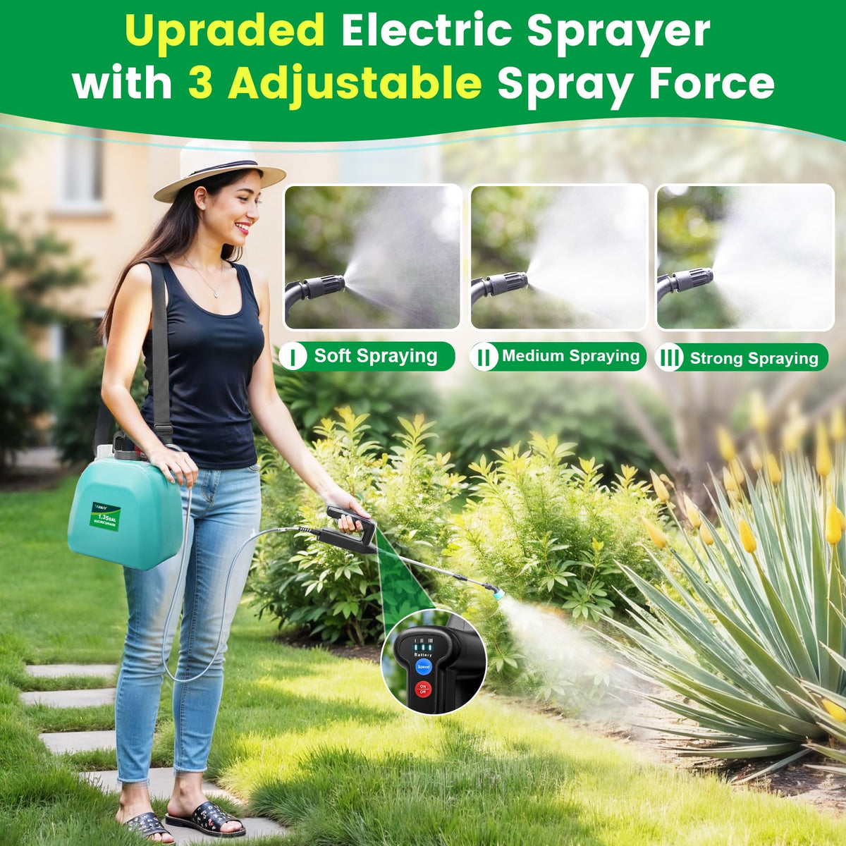 VAXMAY three-speed settings customize spray intensity for plants