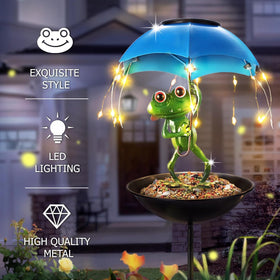 Vbioa frog feeder bowl attracts hummingbirds with built in drainage for dry seeds.
