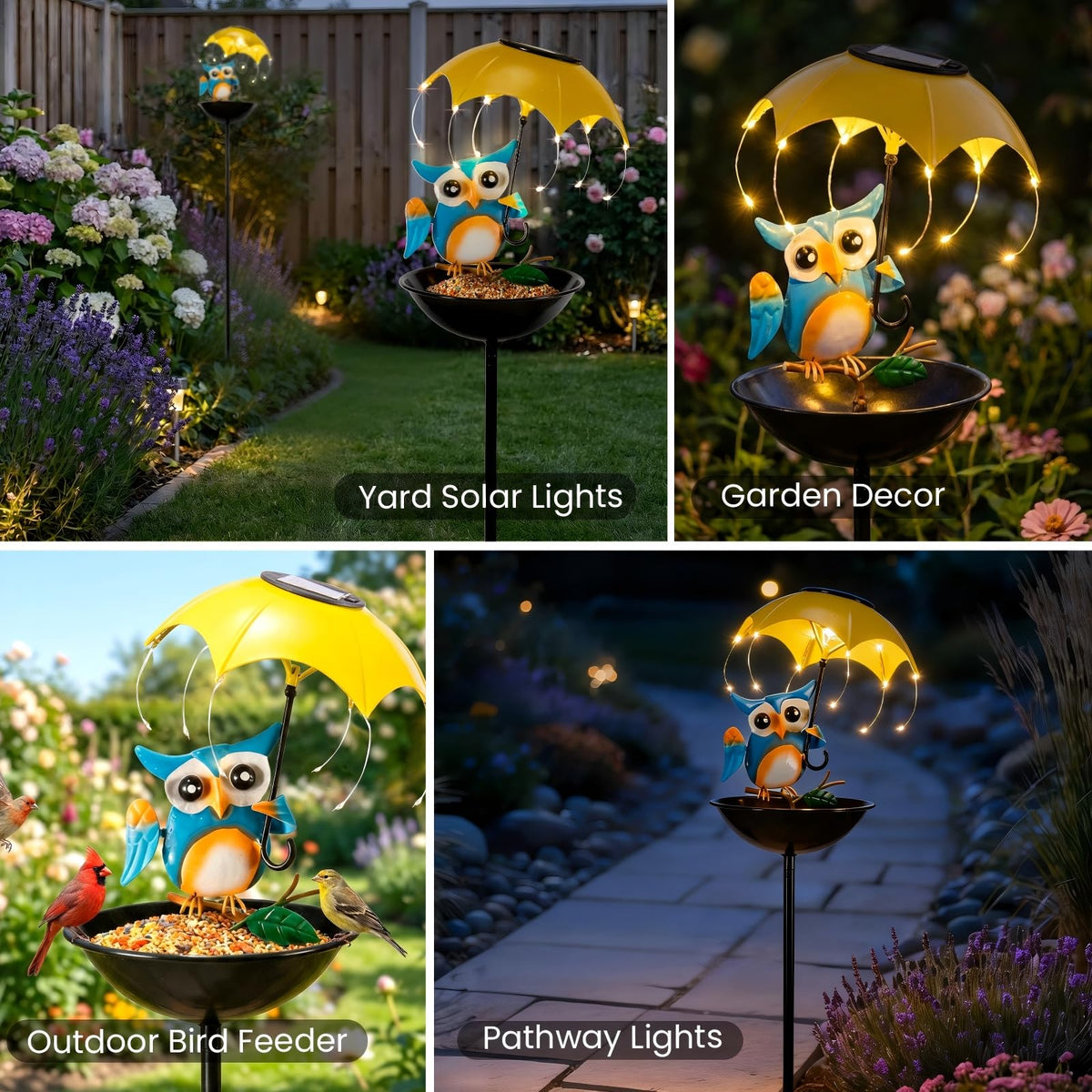 Vbioa owl garden decor with LED lights enhances yard charm and attracts small birds