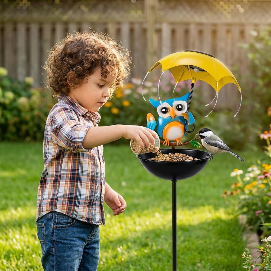 Vbioa weatherproof owl feeder with drainage to keep seeds dry