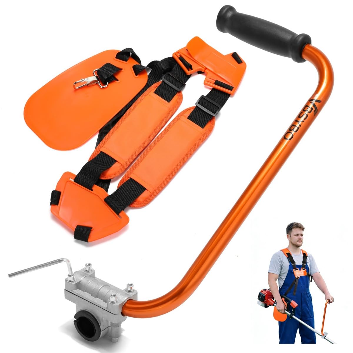 VBSYBO back-saver handle extension reduces arm fatigue during trimming.