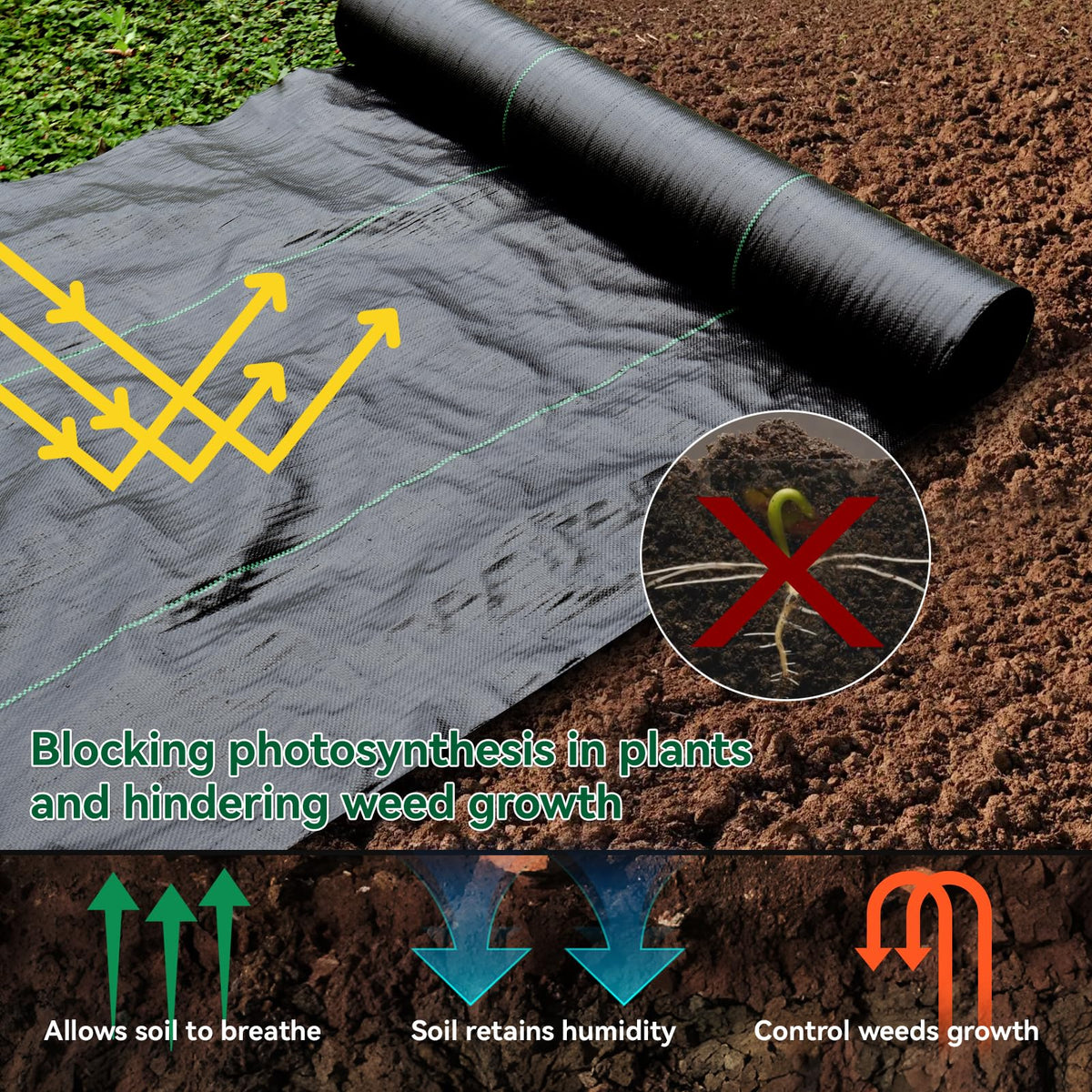 VBWSL permeable weed barrier fabric promotes drainage around plants