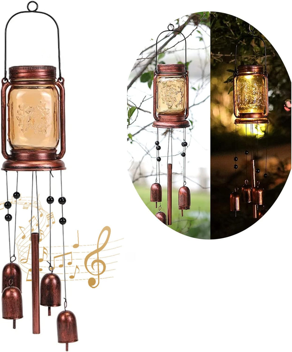 Vcdsoy solar mason jar wind chime light glows softly at night for outdoor decor