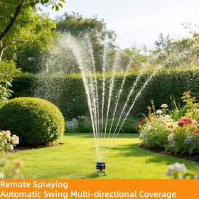 V.C.Formark sprinkler in action over a green lawn demonstrates wide-area reach
