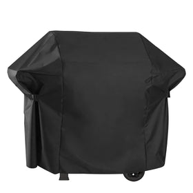 vchin 48-inch grill cover protecting a Weber Spirit from wind and rain.