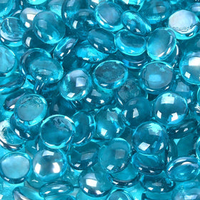 Vchin Caribbean Blue fire glass beads close-up showing high luster finish.