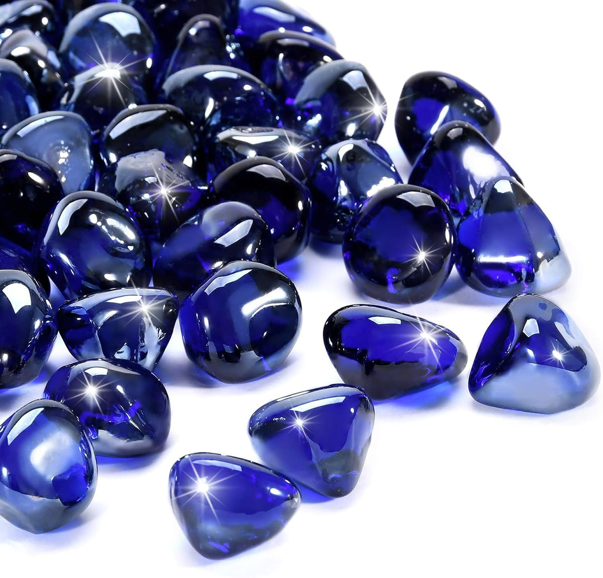 Vchin cobalt blue fire glass beads close-up highlighting high-luster sparkle for vivid flames