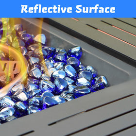 Vchin cobalt blue fire glass under the burner area showing heat-resistant performance