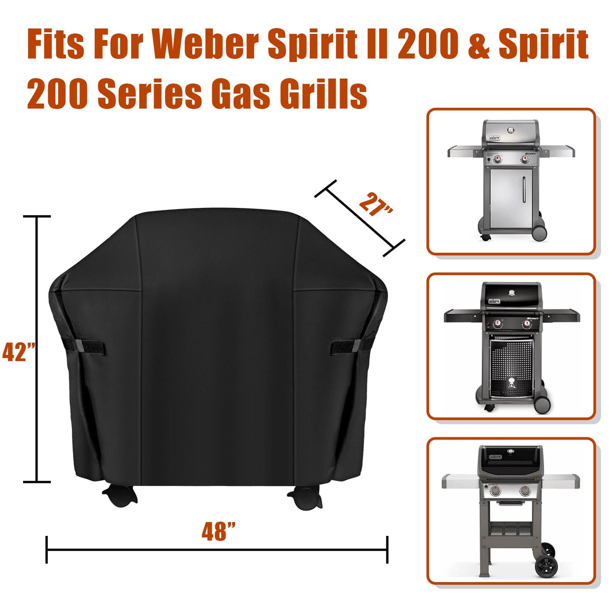 vchin 48L x 27W x 42H size covers larger grills.