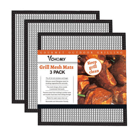 VCHOMY grill mesh mat 3-pack top view for mess-free grilling and easy cleanup.