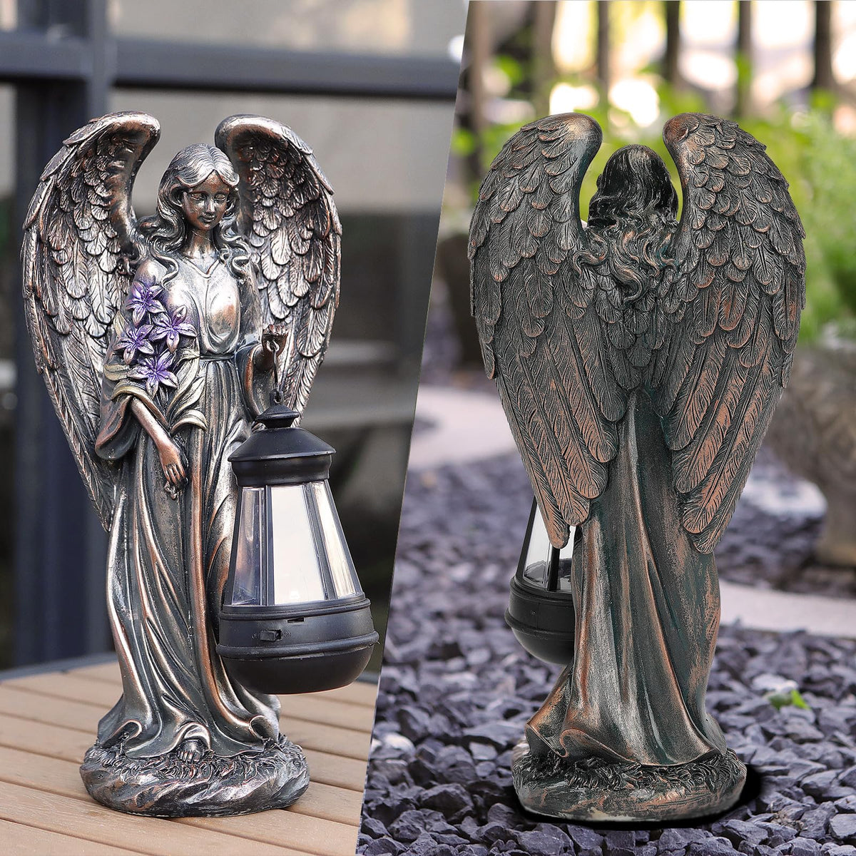 VChymm bronze-finish angel garden ornament adds whimsy to front yard.