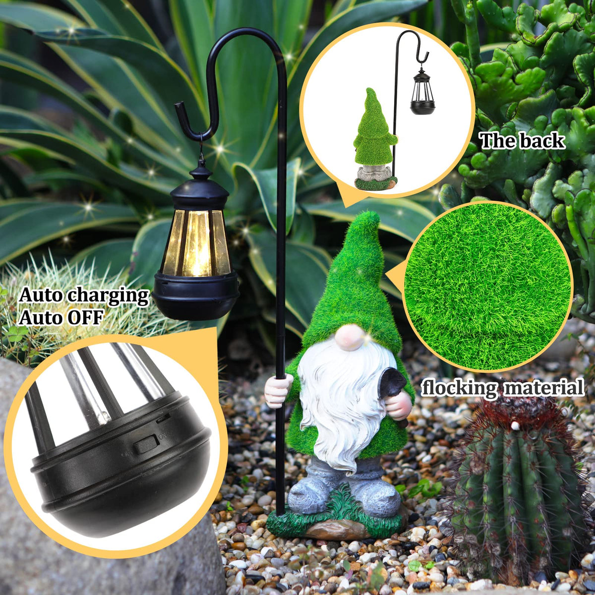 VChymm gnome at night glow enhances garden ambience without wiring.