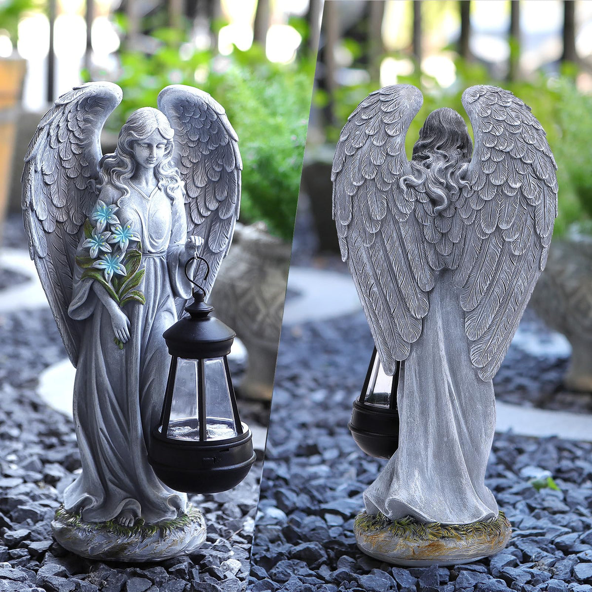 VChymm gray angel outdoor statue with weatherproof resin for year-round display