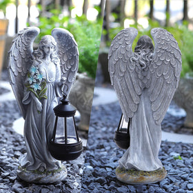 VChymm gray angel outdoor statue with weatherproof resin for year-round display