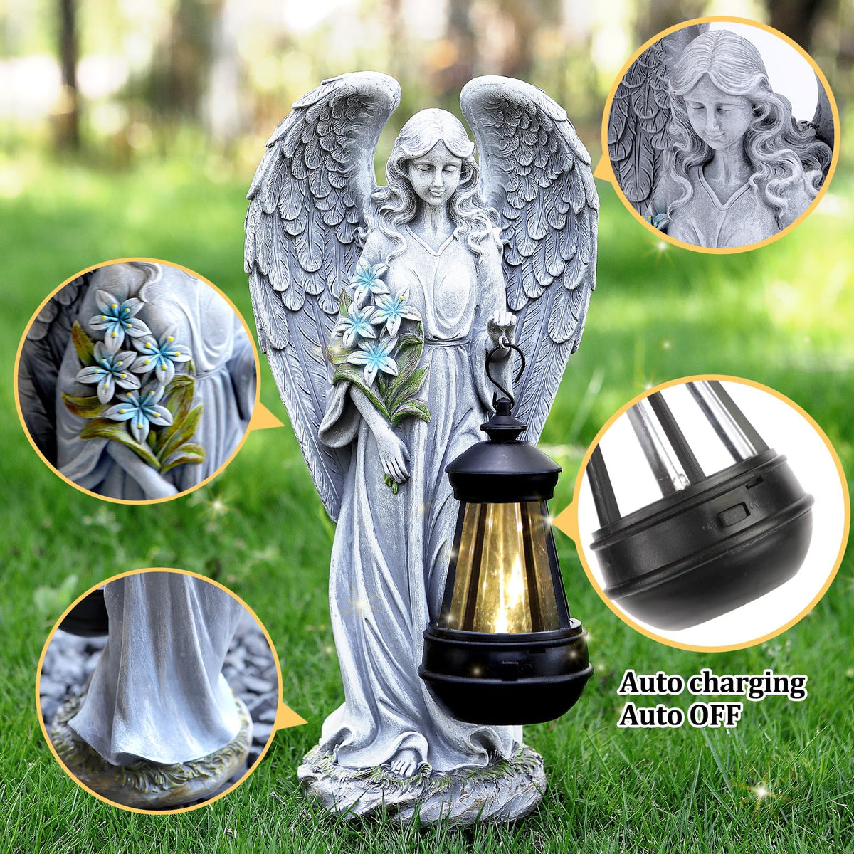 VChymm easy use outdoor angel ornament activates via solar charge