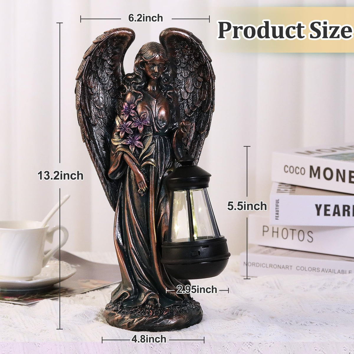 VChymm resin weatherproof angel statue withstands rain and sun.