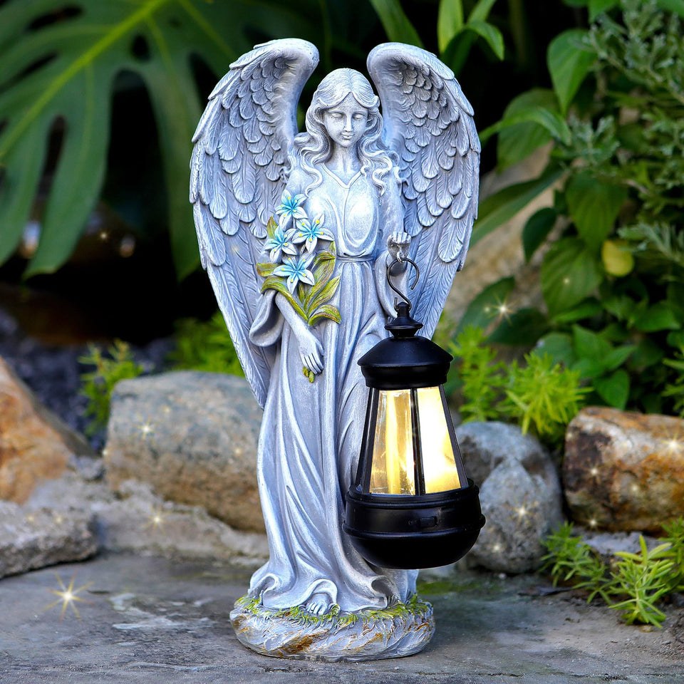 VChymm solar angel garden statue 13.2 inches lights up outdoors