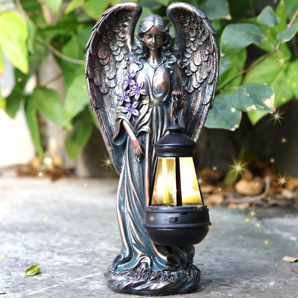 VChymm solar angel outdoor statue 13in glows softly at night for garden ambience.