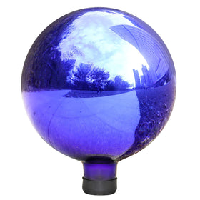 VCUTEKA gazing ball indigo blue glass reflects light for stylish outdoor decor.