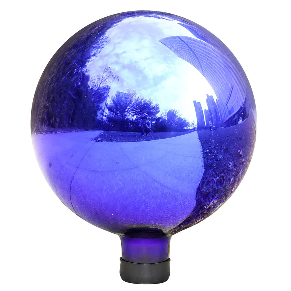 VCUTEKA gazing ball indigo blue glass reflects light for stylish outdoor decor.