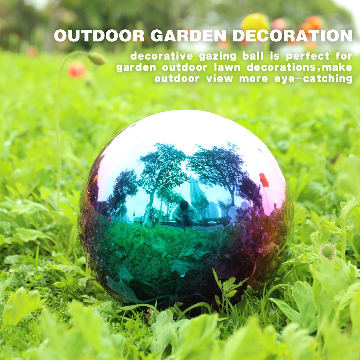 VCUTEKA Gazing Ball indoors on a shelf reflects ambient light for elegant ambiance.