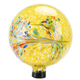 VCUTEKA Gazing Ball yellow swirl 10in brightens garden and catches sunlight.