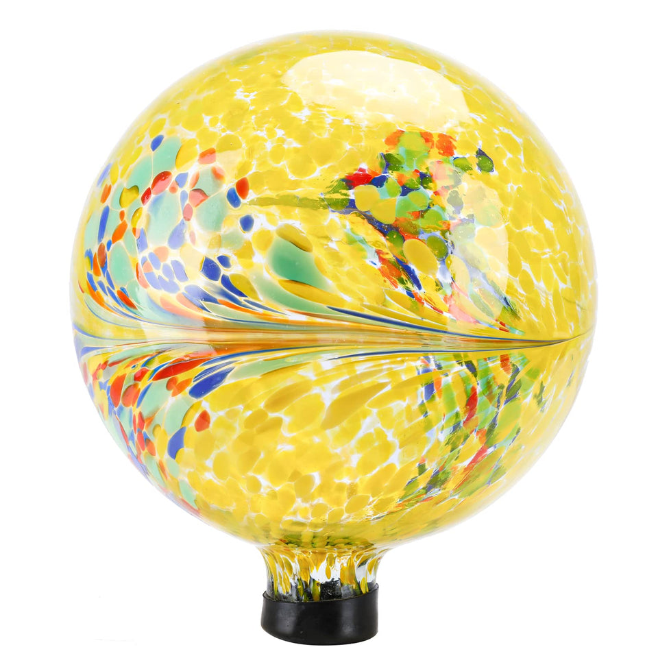 VCUTEKA Gazing Ball yellow swirl 10in brightens garden and catches sunlight.