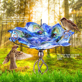 VCUTEKA glass flower bowl adds a colorful focal point to the garden.