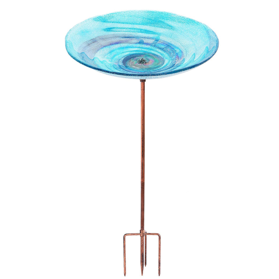 VCUTEKA outdoor birdbath with glass bowl on lawn for natural garden appeal