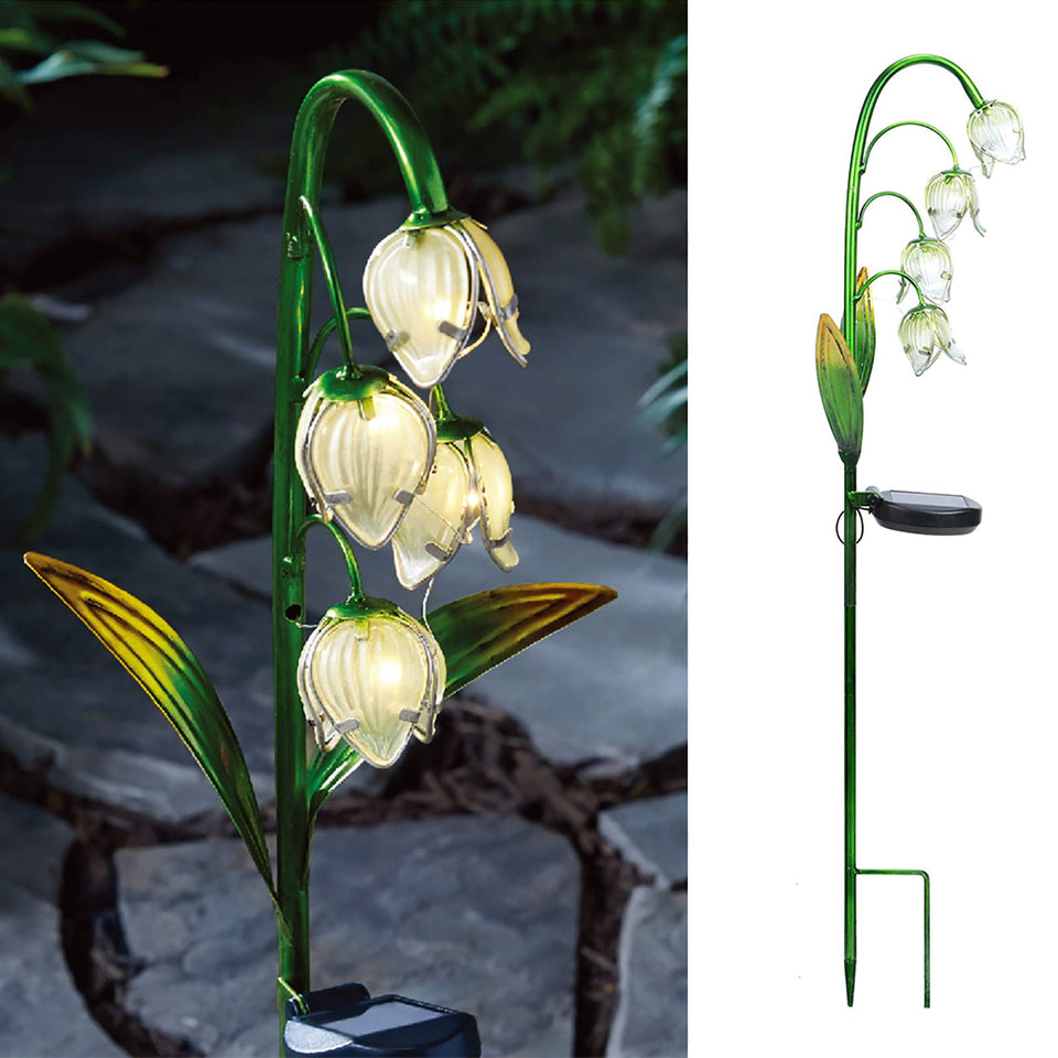 VCUTEKA solar garden stake with glass flower boosts curb appeal and saves energy.