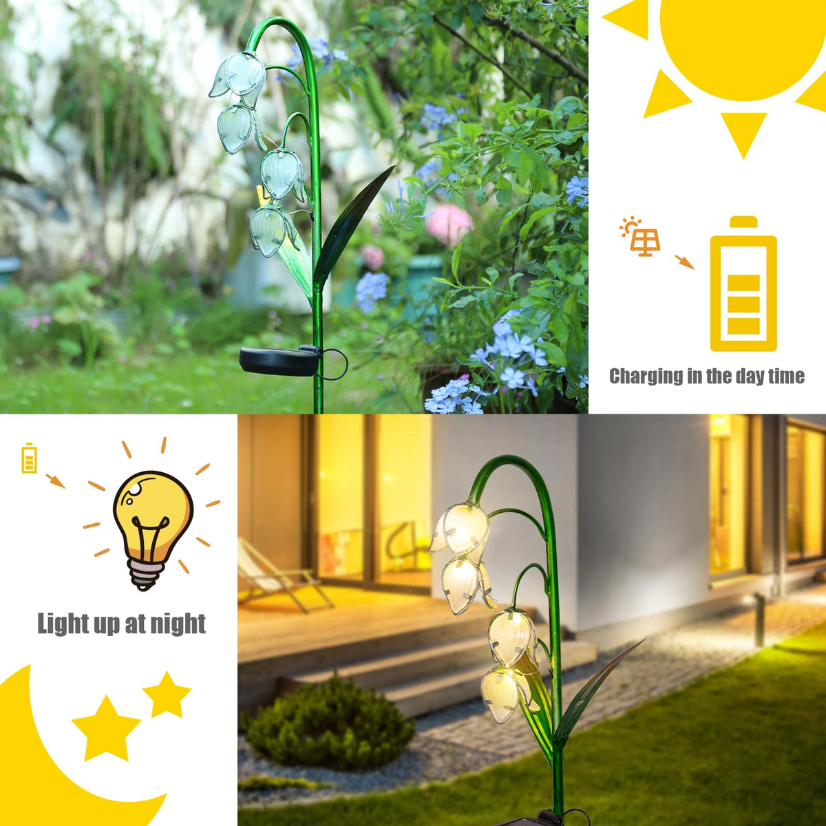 VCUTEKA LED glow provides warm night illumination along borders.