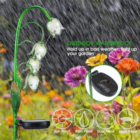 VCUTEKA stake featuring a rose glass lamp lights garden scenes after sunset.