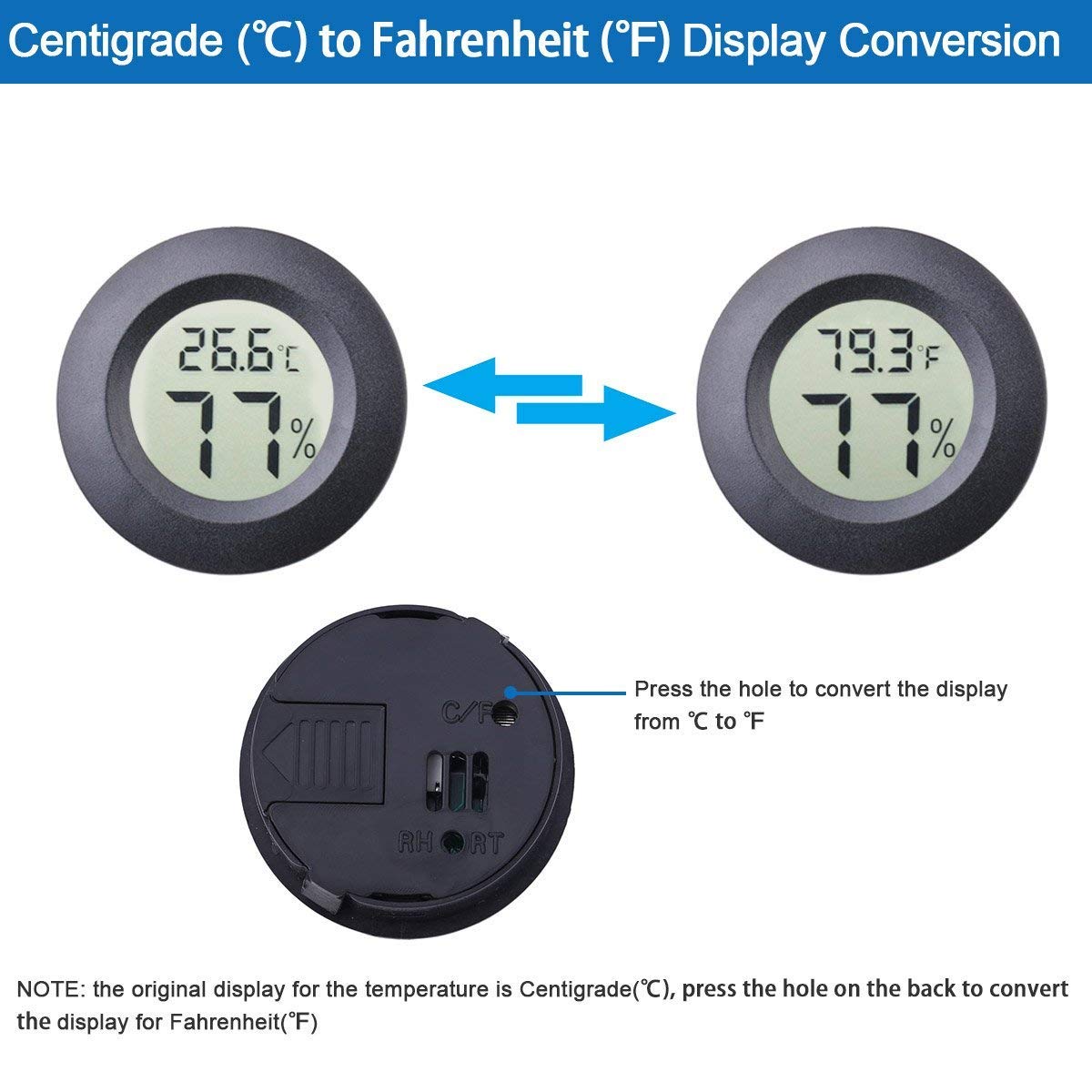 Veanic round digital display hygrometer shows temperature and humidity at a glance