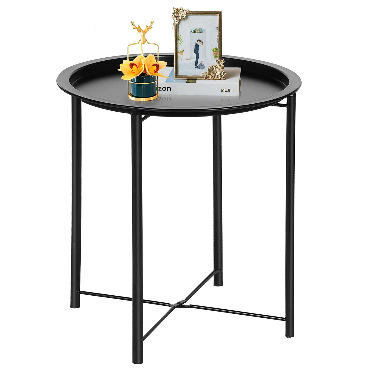 VECELO side table with removable tray for versatile living room setups.