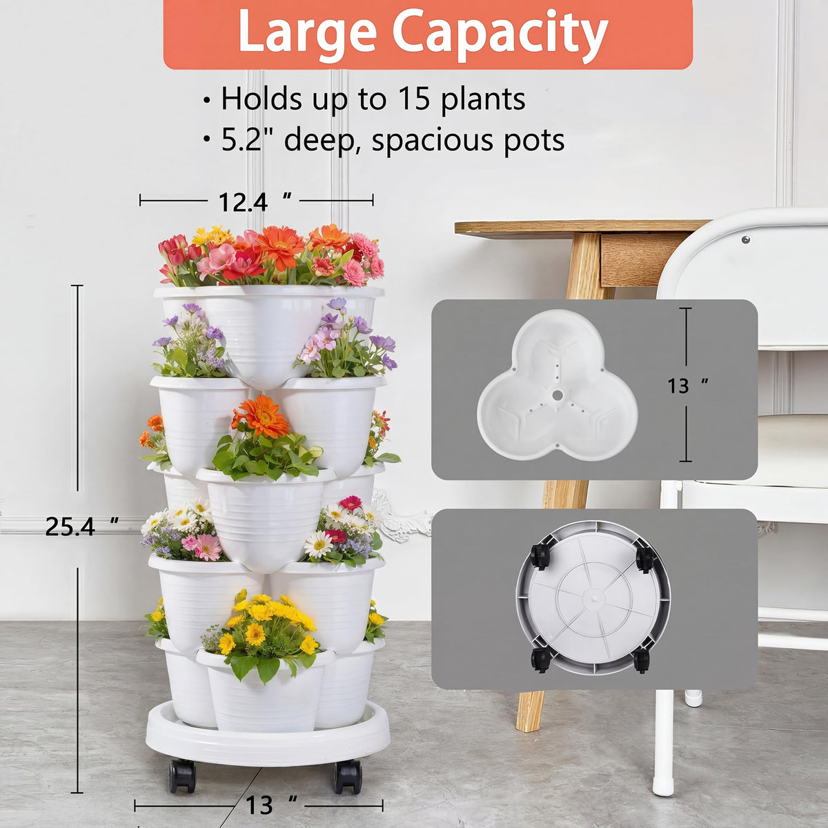 VECELO multi-plant tower setup for herbs, flowers, and veggies