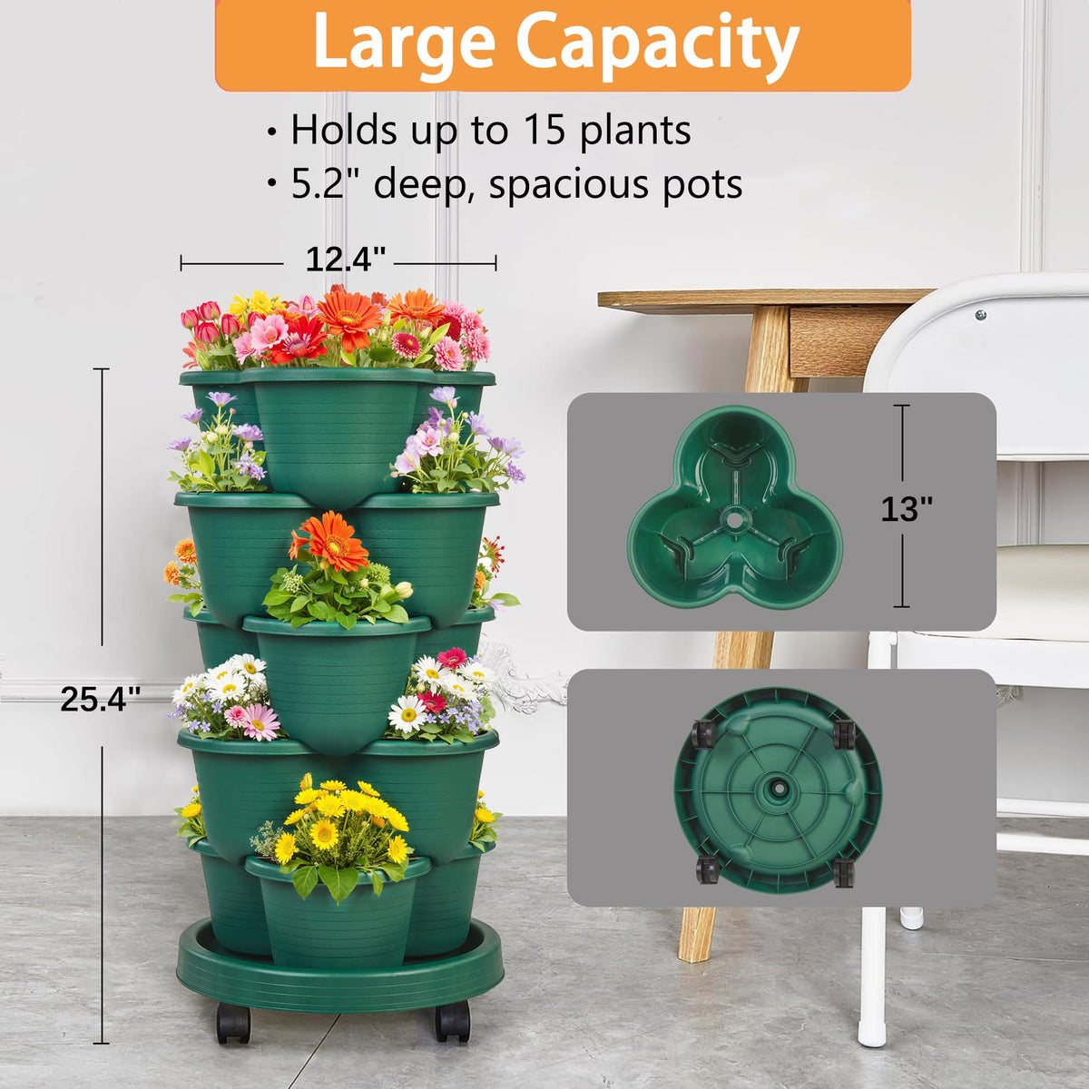 Vecelo multi-plant tower supports herbs, flowers, and vegetables.