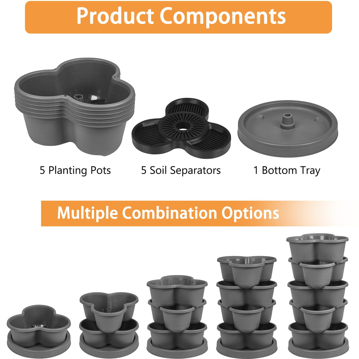 VECELO contents including pots, tray, pipes, and separators