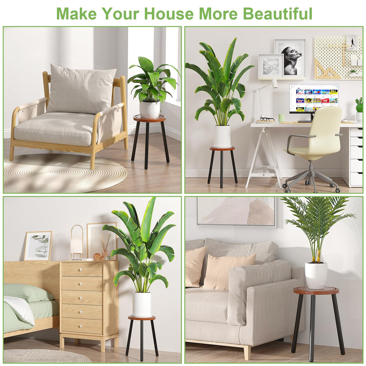 Vecxoty tall wood plant stand suitable for indoor and outdoor use.