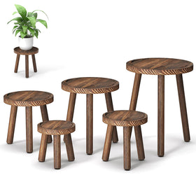 Vecxoty wood plant stand set display showing five heights for layered indoor greenery