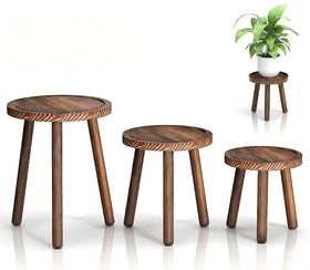 Vecxoty 3-pack wood plant stands arranged for a polished indoor corner display.