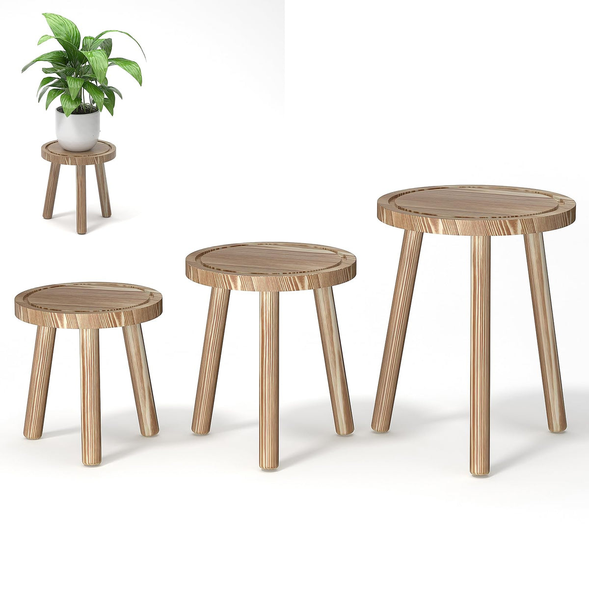 Vecxoty wood plant stand trio neatly displayed in living room enhances plant layering