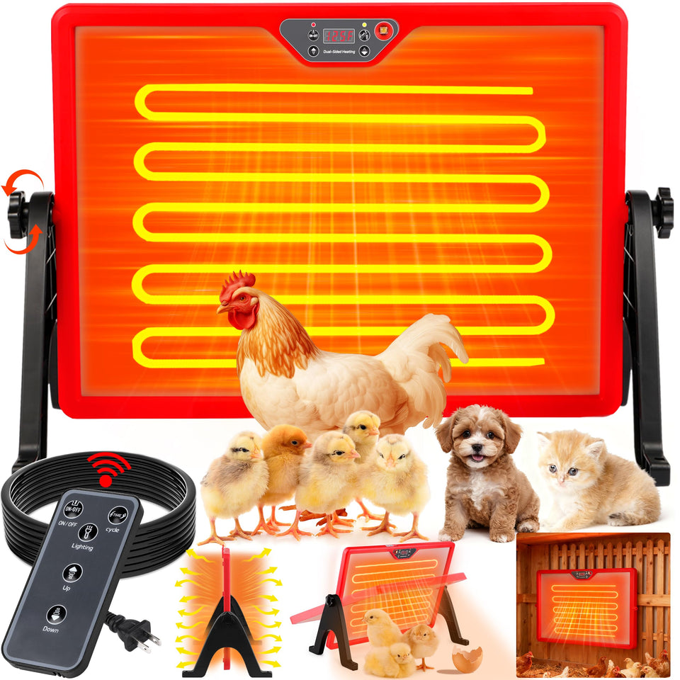 VEDALIO chicken coop heater with double-sided plate evenly warms chicks for cozy brooding.